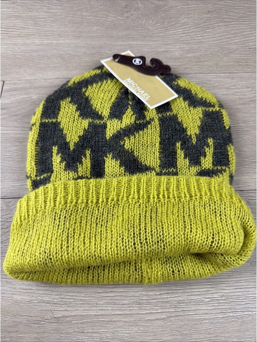 Michael Kors Womens Line Green Monogram Knitted Winter Beanie Hat